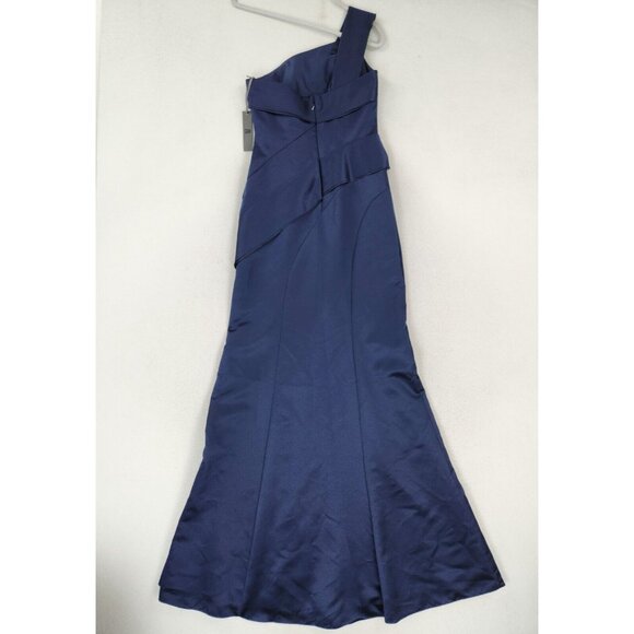 White by Vera Wang Dress Womens 2 Blue Satin One Shoulder Formal Maxi Gown NEW - Picture 8 of 11